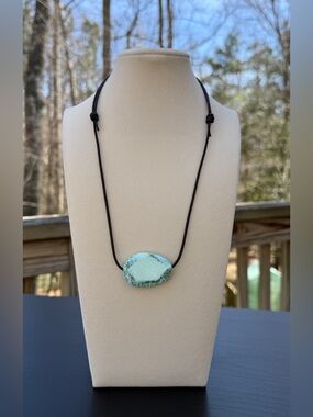 Boho Blue-Green Stone & Leather Necklace